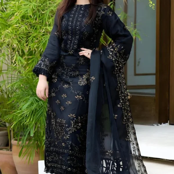 SR-32 Un-Stitched Lawn Embroidered 3pc With Organza Embroidered Dupatta