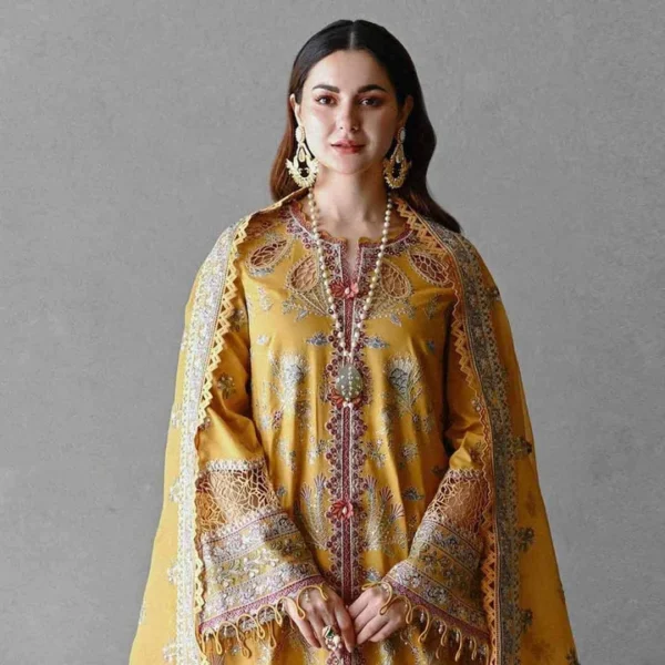 SR-2510 Unstitched Fully Embroided Lawn Suit With Organza Embroidered Dupatta