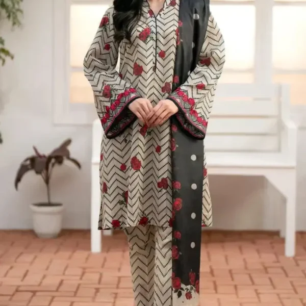 Khaddar 3pc Digital Printed Suit With Digital Printed Khaddar Dupatta