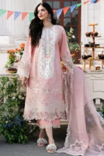 SR-2585 Lawn Unstitched Embroidered 3pc Suit With Organza Embroidered Dupatta