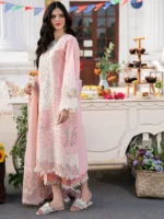 SR-2585 Lawn Unstitched Embroidered 3pc Suit With Organza Embroidered Dupatta