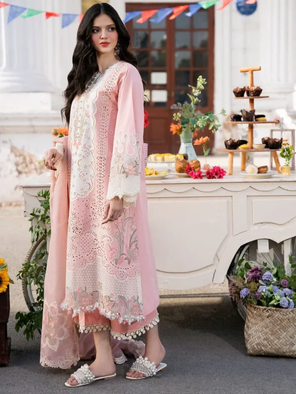SR-2585 Lawn Unstitched Embroidered 3pc Suit With Organza Embroidered Dupatta