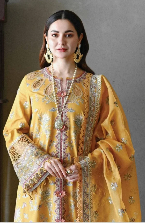SR-2510 Unstitched Fully Embroided Lawn Suit With Organza Embroidered Dupatta
