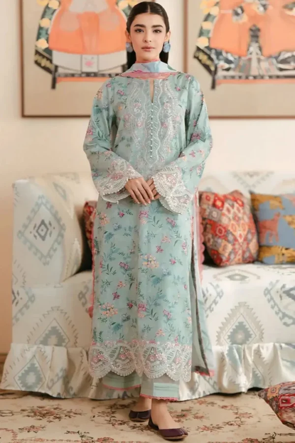 SR-AF83 Lawn Unstitched Digital Printed 3pc With Printed Chiffon Dupatta (Neckline, Sleeves & Daman Embroidered Patches)