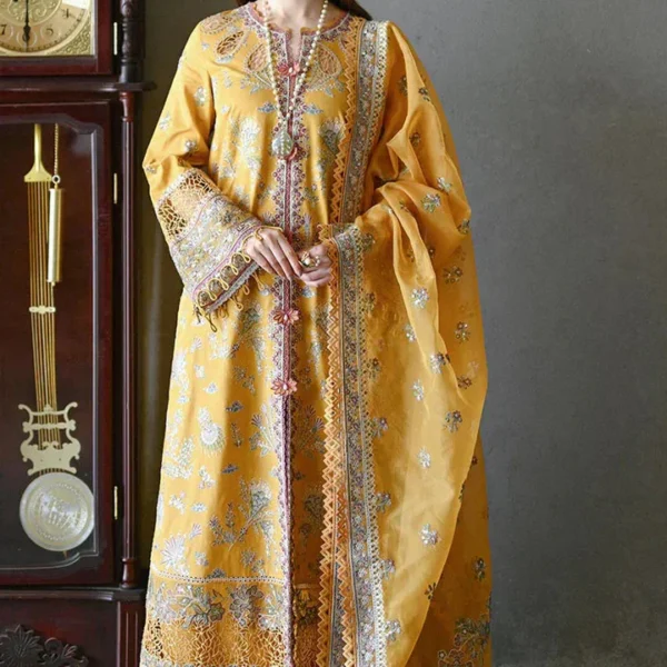 SR-2510 Unstitched Fully Embroided Lawn Suit With Organza Embroidered Dupatta