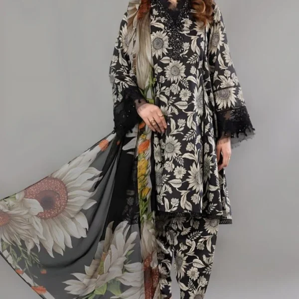 SR-116 Digital Printed Unstitched Lawn Suit 3pc With Monar Digital Printed Dupatta