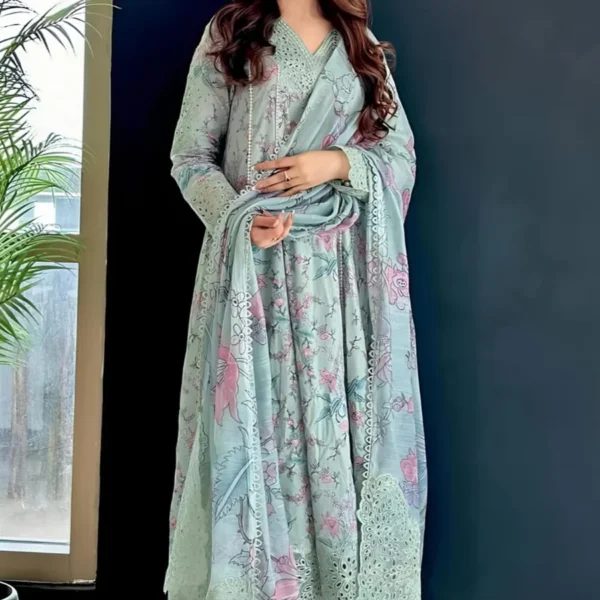 Unstitched Digital Printed Lawn Suit 3pc With Digital Printed Cotton Lawn Dupatta