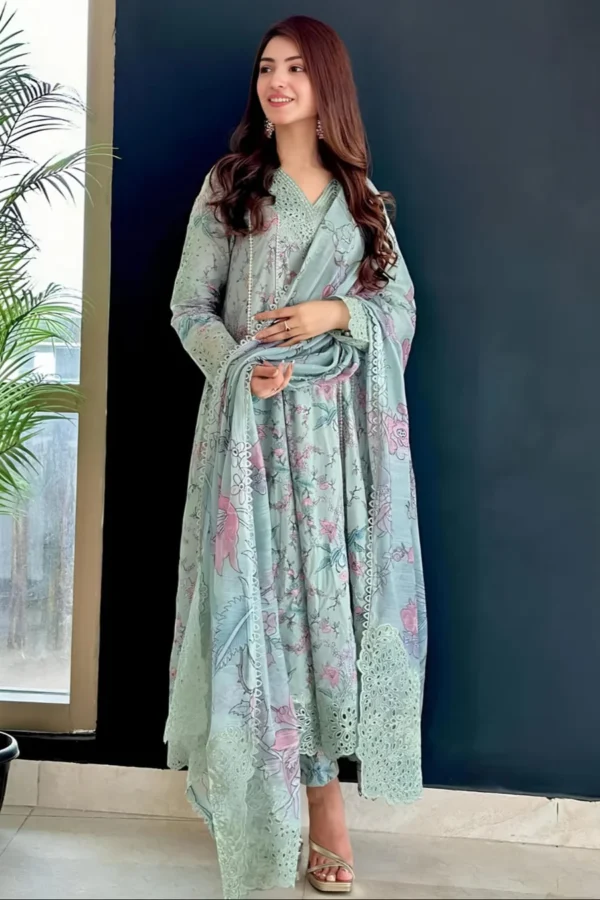 Unstitched Digital Printed Lawn Suit 3pc With Digital Printed Cotton Lawn Dupatta
