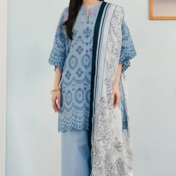 SR-CO2610 Lawn Unstitched Chikenkari Embroidered 3pc Suit With Cotton Lawn Dupatta