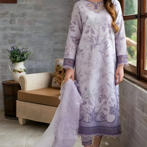 Lawn Unstitched Embroided 3pc With Organza Embroidered Dupatta