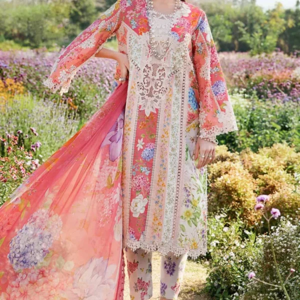SR-MB468 Unstitched Digital Printed Lawn Suit 3pc With Voil Lawn Digital Printed Dupatta & Embroidered Patches