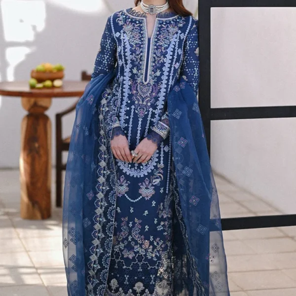 SR-SP2545 Unstitched Embroidered Lawn 3pc Suit With Organza Embroidered Dupatta