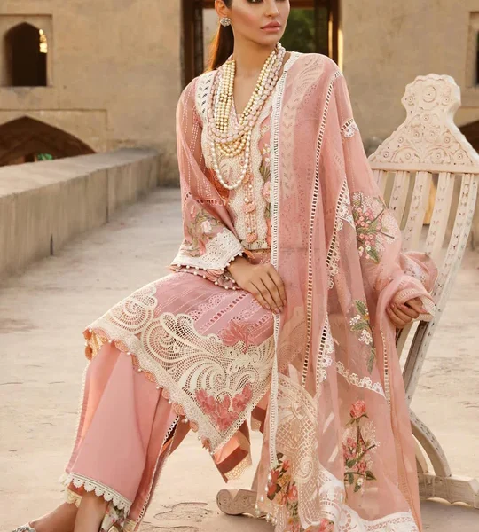 SR-28 Lawn Unstitched Embroidered 3pc Suit With Organza Embridered Dupatta