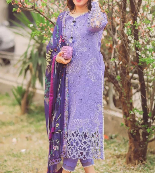 SR-04 Lawn stuff 3 Piece fully Embroidered Suit with Silk Printed Dupatta