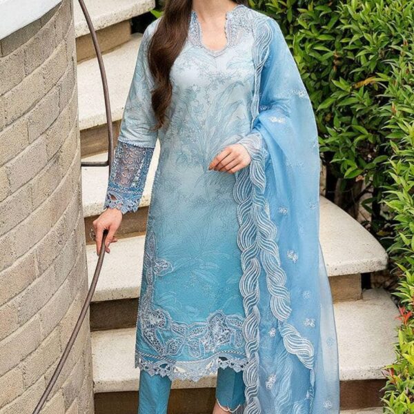 SR-MB510 Lawn Unstitched Embroidered 3pc Suit With Embroidered Organza Dupatta