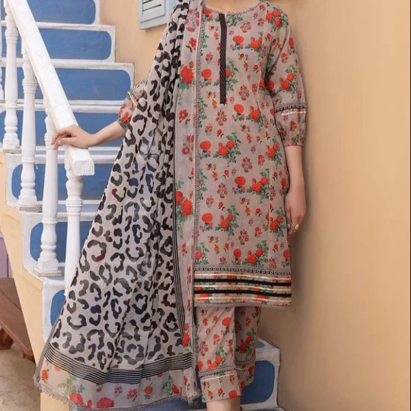 SR-CH06 Unstitched Digital Printed Lawn Suit 3pc With Digital Printed Lawn Dupatta