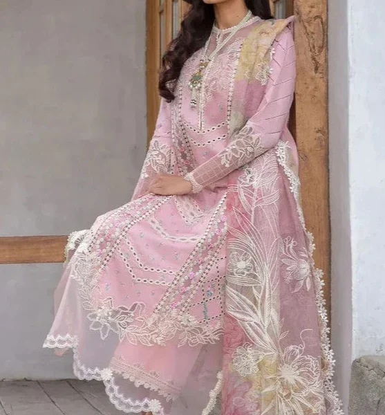 SR-CM2600 Lawn Unstitched 3pc Embroidered Suit With Embroidered Poly Lawn Dupatta