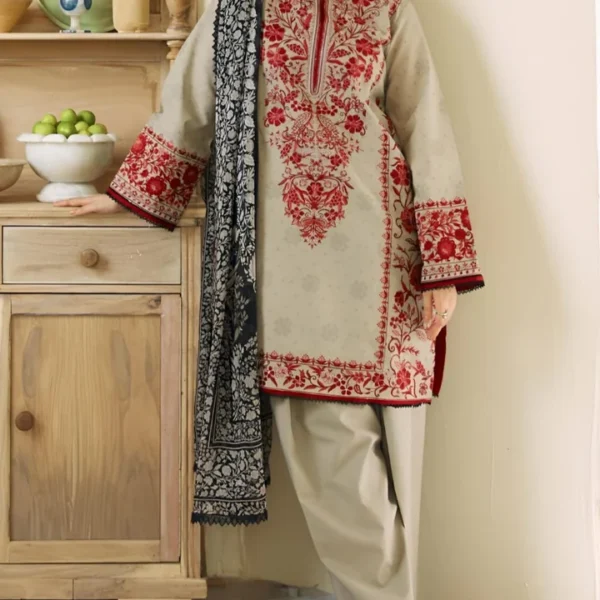SR-ZS57 Unstitched Fully Embroided Lawn Suit With Cotton Lawn Dupatta
