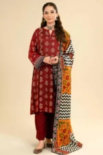 SR-MT26 Unstitched Embroidered Lawn 3Pc Suit With Monar Digital Printed Dupatta