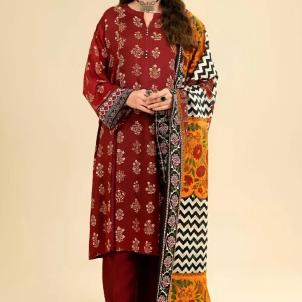 SR-MT26 Unstitched Embroidered Lawn 3Pc Suit With Monar Digital Printed Dupatta