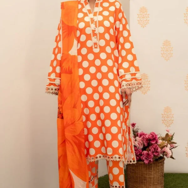 SR-411 Digital Printed Unstitched Lawn Suit 3pc With Monar Digital Printed Dupatta