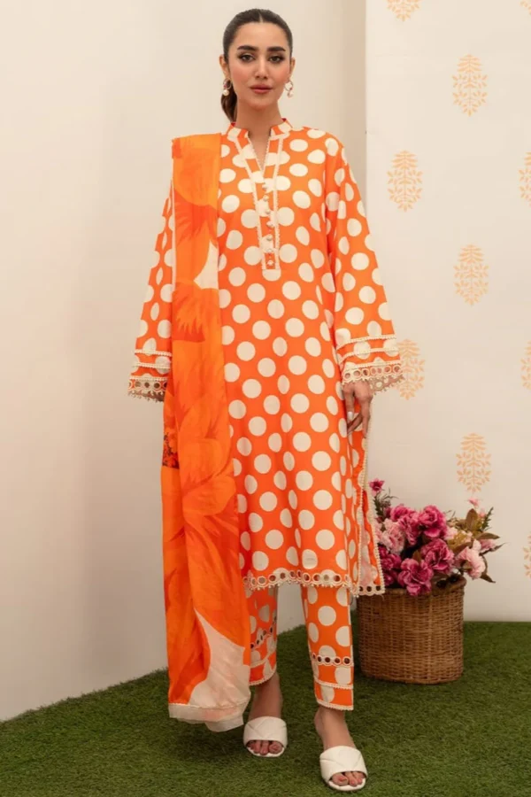 SR-411 Digital Printed Unstitched Lawn Suit 3pc With Monar Digital Printed Dupatta