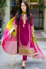 SR-13 Lawn Embroided 3pc Suit With Bamber Chiffon Dupatta