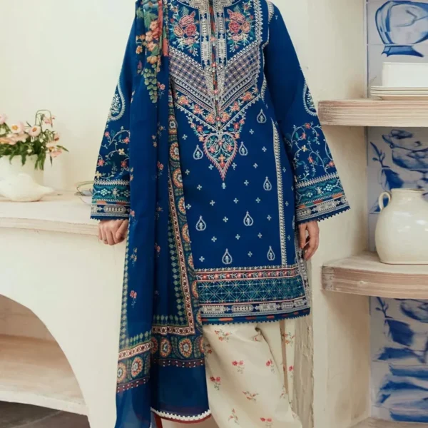 SR-ZS50 Unstitched Fully Embroided Lawn Suit With Cotton Lawn Digital Printed Dupatta