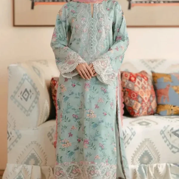 SR-AF83 Lawn Unstitched Digital Printed 3pc With Printed Chiffon Dupatta (Neckline, Sleeves & Daman Embroidered Patches)