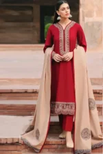 SR-MK970 Unstitched Embroidered Dhanak Suit With Embroidered Dhanak Shawl