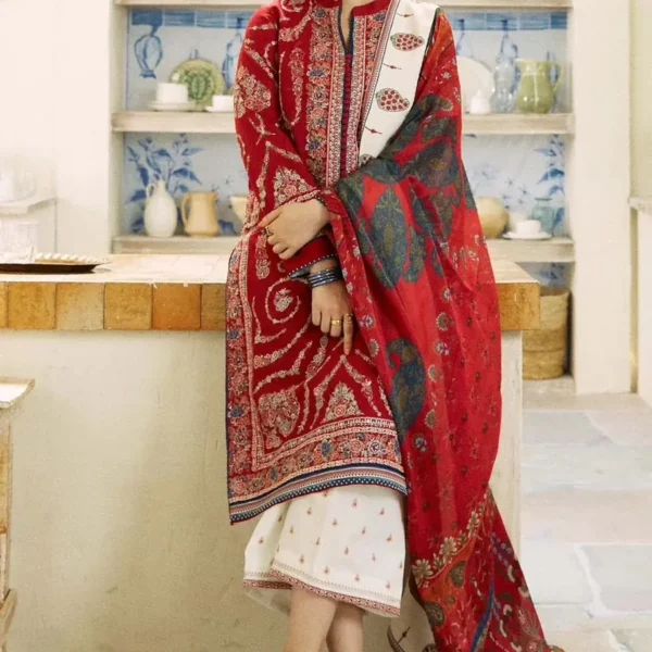 SR-ZS2550 Unstitched Fully Embroided Lawn Suit With Cotton Lawn Digital Printed Dupatta