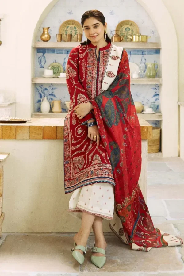 SR-ZS2550 Unstitched Fully Embroided Lawn Suit With Cotton Lawn Digital Printed Dupatta