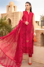 SR-2590B Lawn Unstitched Embroidered 3pc Suit With Organza Embroidered Dupatta