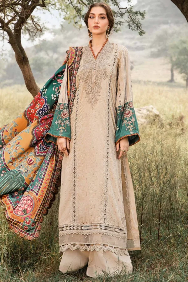 SR-MB2580 Lawn Unstitched Embroidered 3pc Suit With Poly Lawn Printed Dupatta