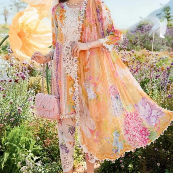 SR-MB464 Unstitched Digital Printed Lawn Suit 3pc With Voil Lawn Digital Printed Dupatta & Embroidered Patches