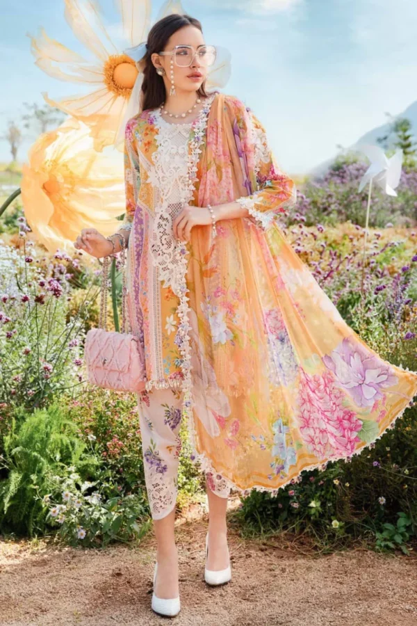 SR-MB464 Unstitched Digital Printed Lawn Suit 3pc With Voil Lawn Digital Printed Dupatta & Embroidered Patches