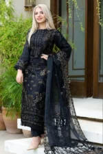 SR-NS32 Un-Stitched Lawn Embroidered 3pc With Organza Embroidered Dupatta