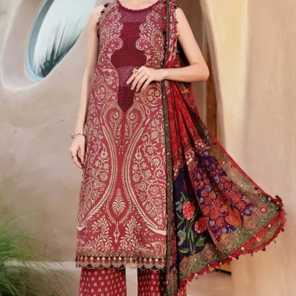 SR-MB478 Unstitched Digital Printed Lawn Suit 3pc With Voil Lawn Digital Printed Dupatta & Embroidered Patches