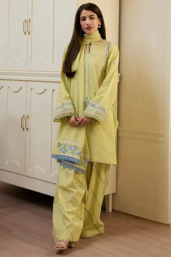 SR-ZS2635 Lawn Unstitched 3pc Embroidered Suit With Cotton Net Embroidered Dupatta