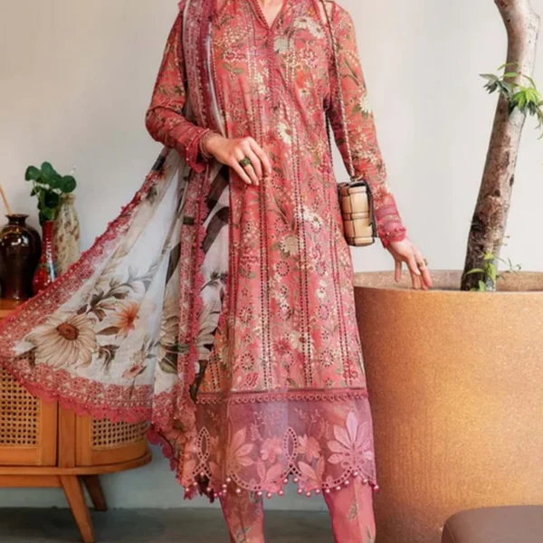 SR-MB470 Unstitched Digital Printed Lawn Suit 3pc With Lawn Digital Printed Dupatta & Embroidered Patches