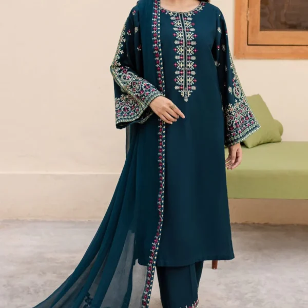 SR-D34 Unstitched Embroidered Lawn Suit 3pc With Bamber Chiffon Embroidered Dupatta