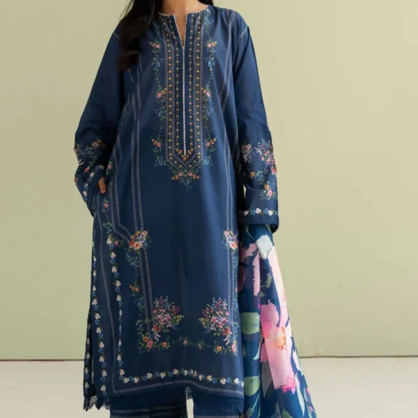 Unstitched Digital Printed Lawn Suit 3pc With Digital Printed Silk Dupatta