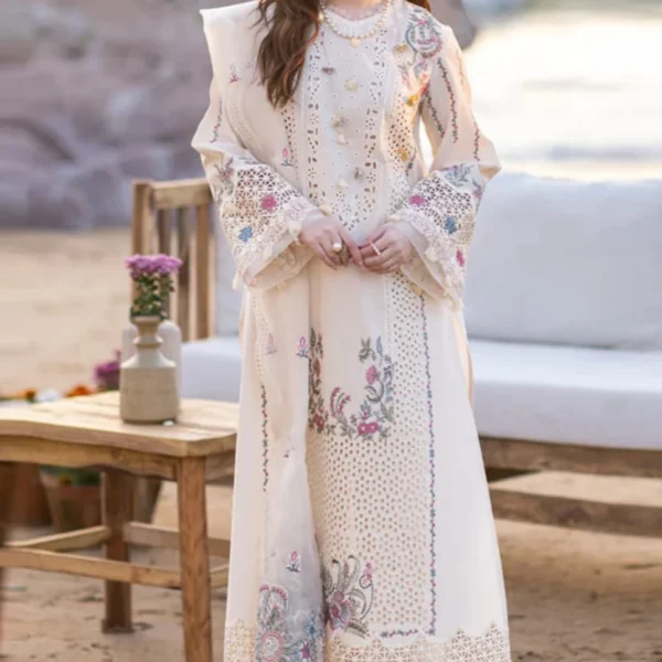 SR-QL2605 Lawn Unstitched Embroidered 3pc Suit With Organza Embroidered Dupatta