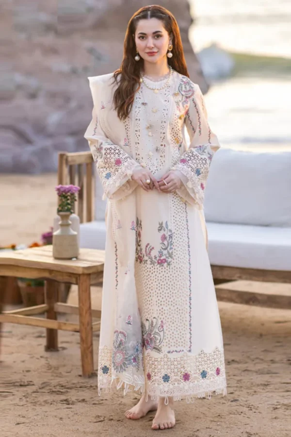 SR-QL2605 Lawn Unstitched Embroidered 3pc Suit With Organza Embroidered Dupatta
