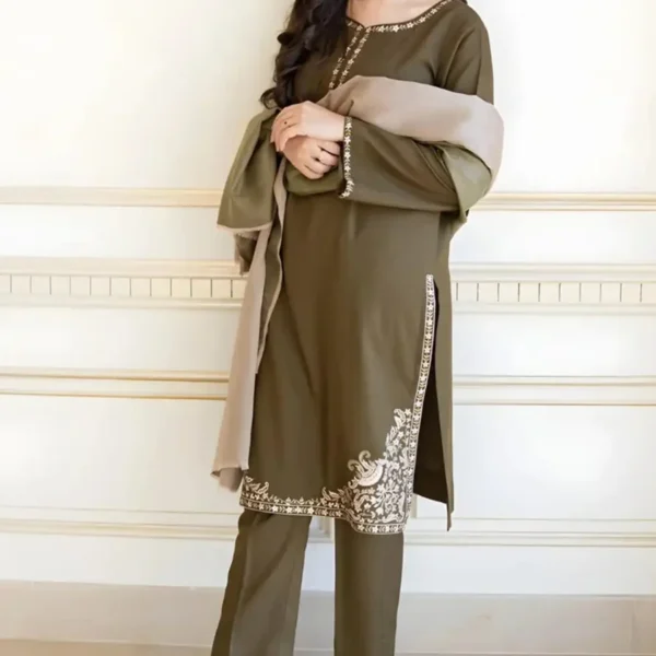 SR-AS10 Unstitched Embroidered Dhanak Suit With Dyed Dhanak Shawl