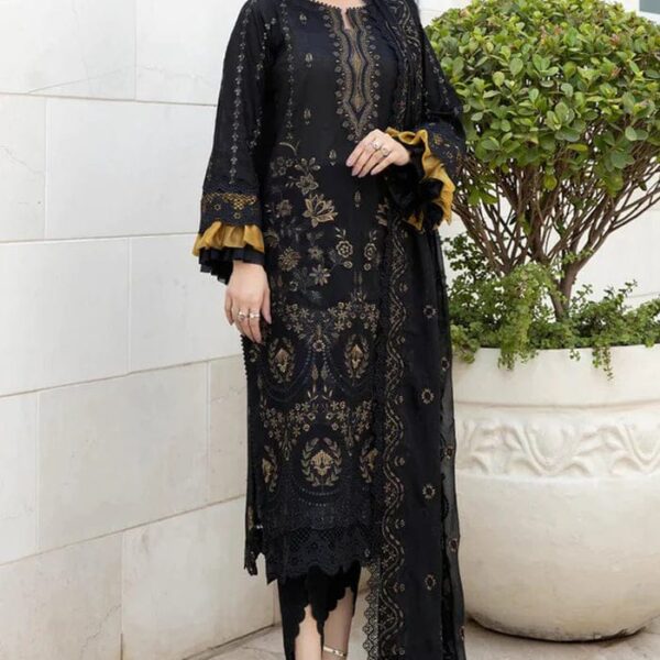 SR-BA06 Un-Stitched Lawn Embroidered 3pc With Organza Embroidered Dupatta