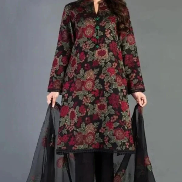 SR-BR345 Lawn Unstitched Embroidered 3pc Suit With Embroidered Chiffon Dupatta