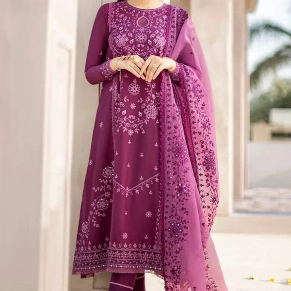 SR-CS84 Lawn Unstitched Embroidered 3pc Suit With Organza Embroidered Dupatta