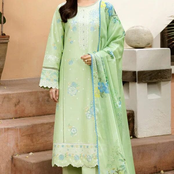 SR-ZS2630 Lawn Unstitched 3pc Embroidered Suit With Digital Printed Poly Lawn Dupatta