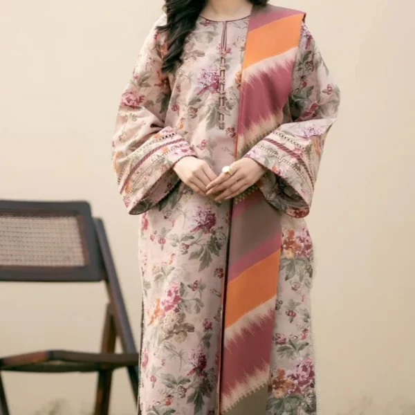 3Pc Digital Printed Lawn Suit With Digital Printed Lawn Dupatta SR-404